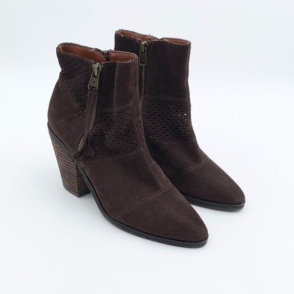 Lucky Brand Brown Suede Ankle Boots heel double zipper size 9.5 - Picture 1 of 8